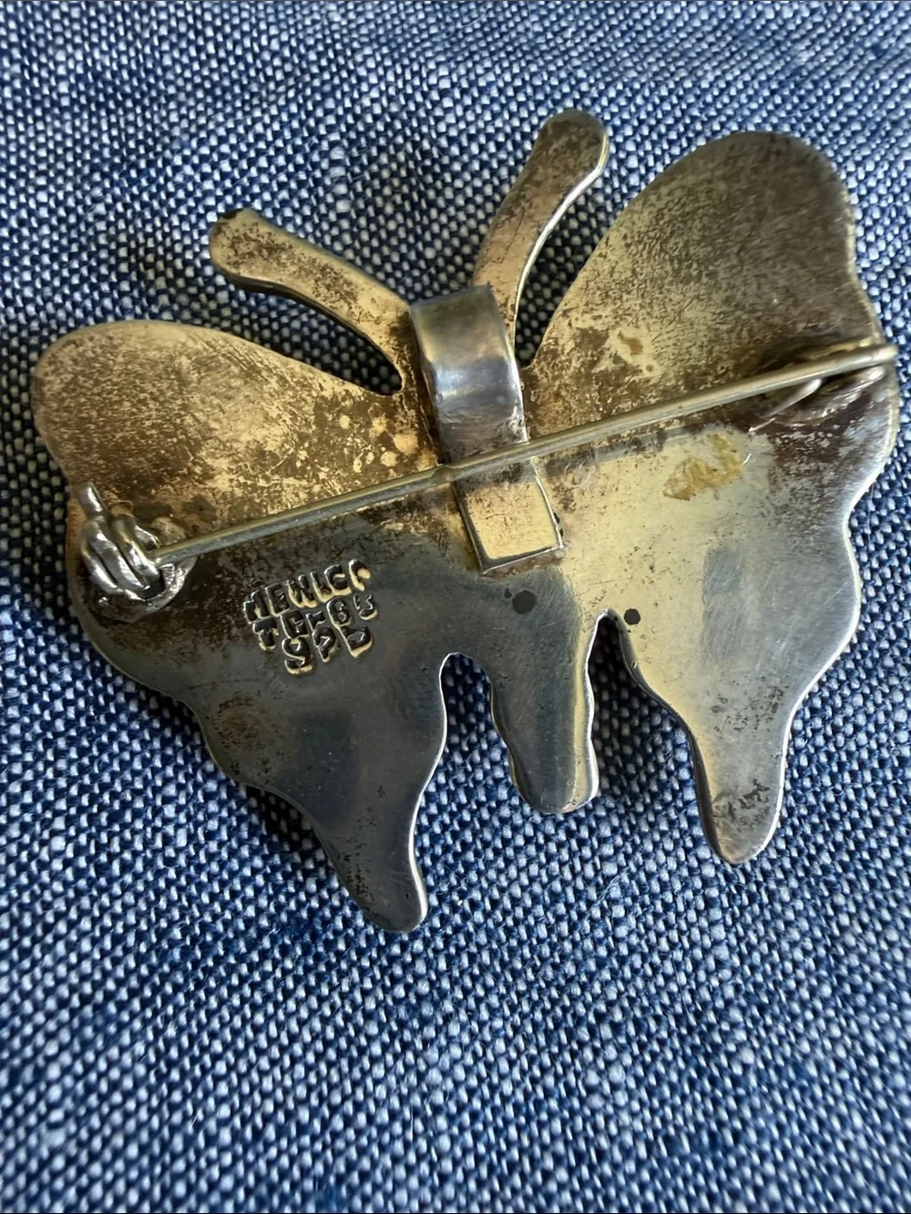Vintage Taxco Mexico 925 Sterling Silver Butterfly Brooch Pendant Heavy 25g